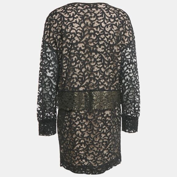 can i wear brown dress shoes with black pants Chloé Black Long Sleeve Studded Crochet Knit Midi dress